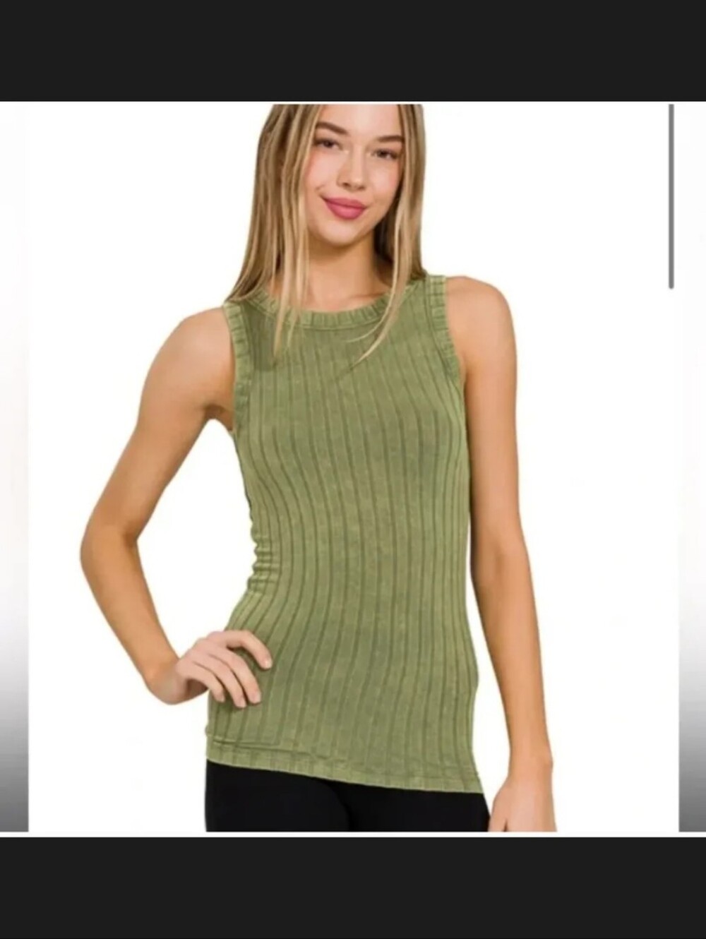 Zenana Ribbed Sleeveless Tank Top In Olive Green Sz Medium NWOT